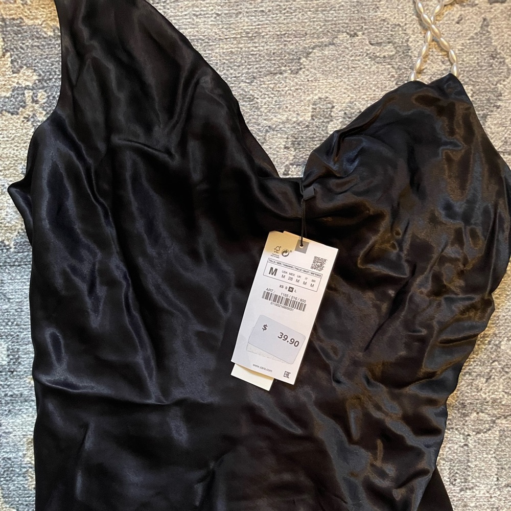 Zara satin effect tank blouse with pearl detail strap